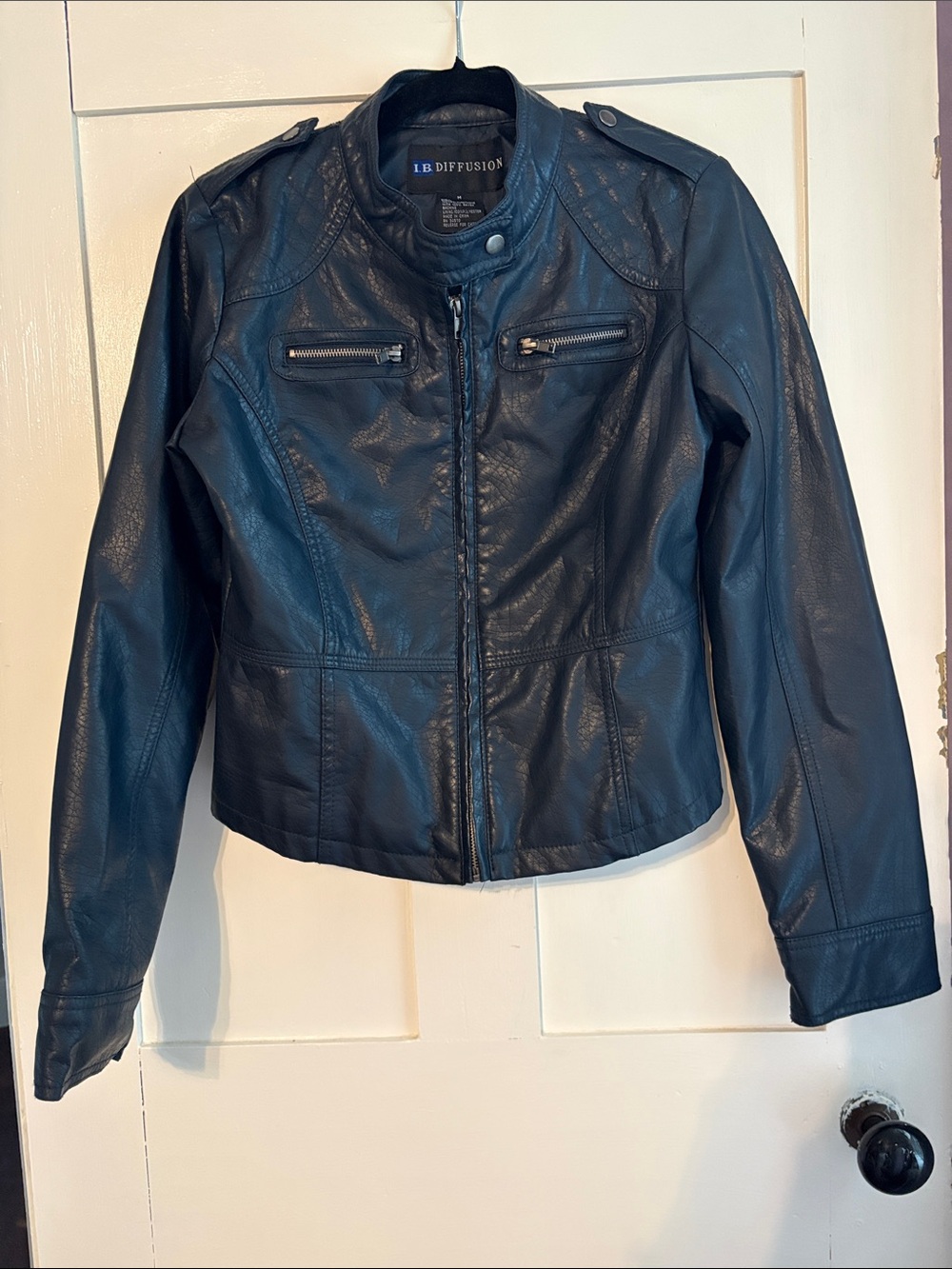 Navy Faux Leather Moto Jacket - never worn